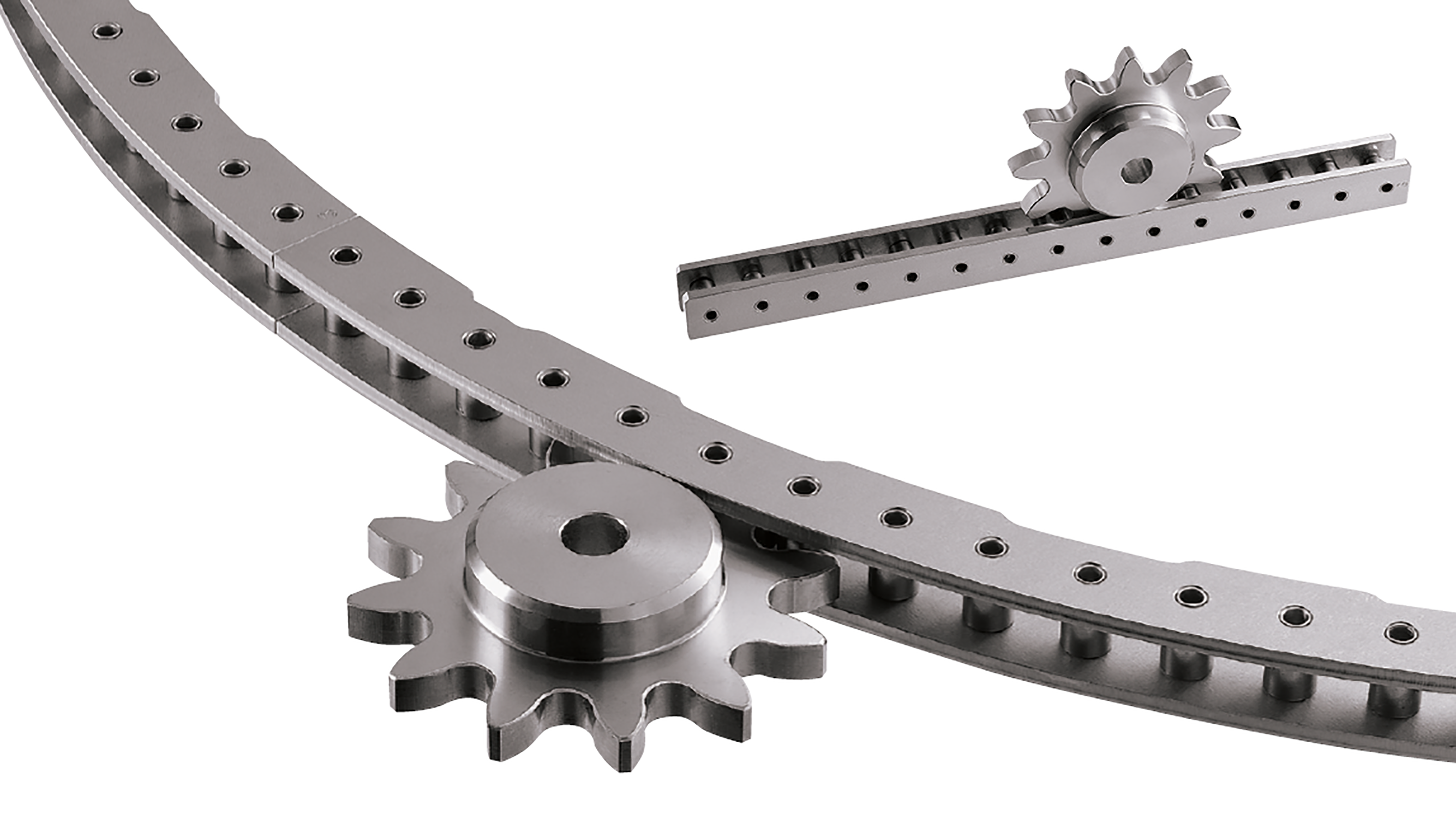 The Tsubaki Pin Gear Drive has optimised engagement of pin and gear which means that wheel diameter or rack length can be specified with complete freedom.