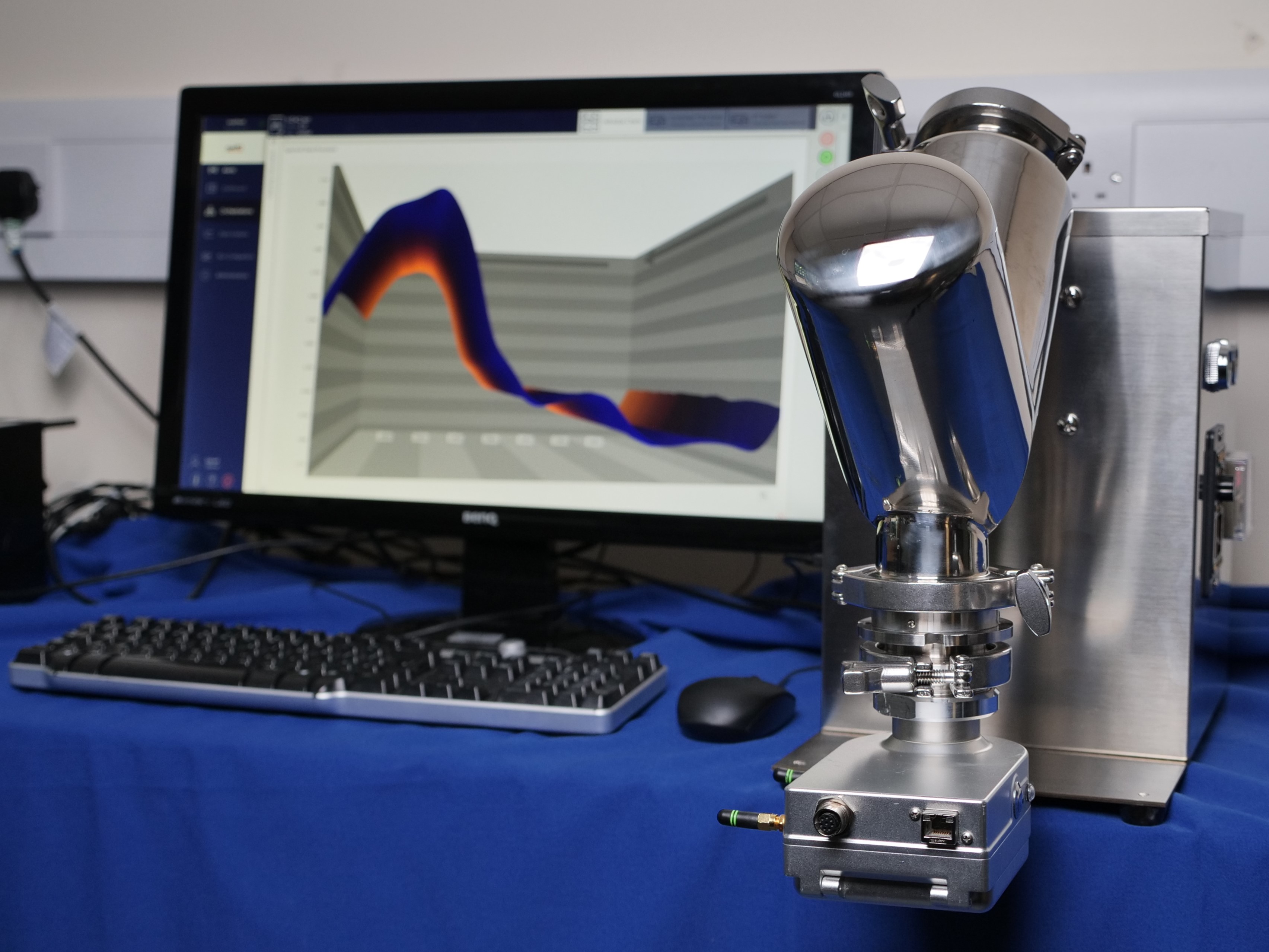 A practical example of a PAT-enabled automated process control framework to optimise blending consists of a batch blender equipped with a near-infrared (NIR) spectrometer on its lid that communicates to a PAT knowledge manager platform.