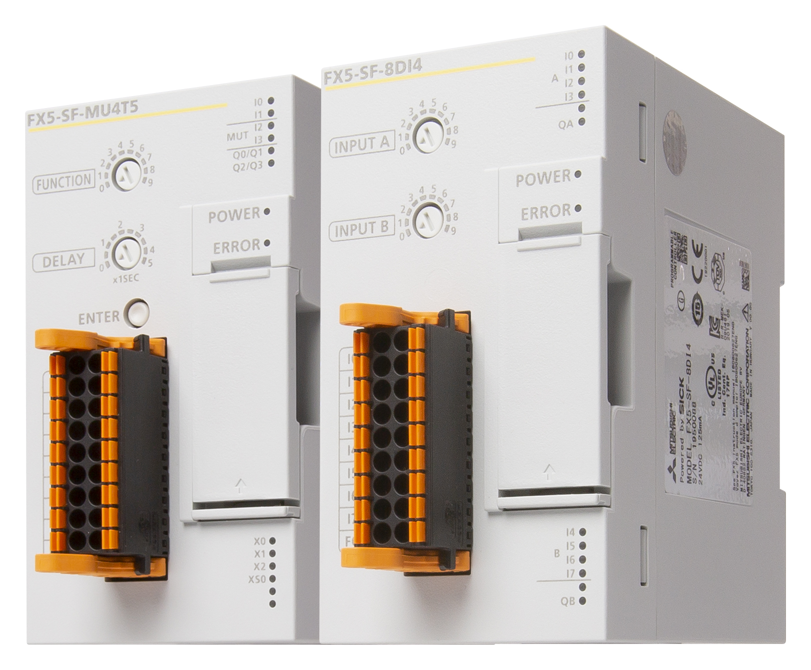 The newly launched FX5-SF-MU4T5 main module and FX5-SF-8DIA input expansion module facilitate the introduction of smart safety operations on the factory floor. [Source: Mitsubishi Electric Europe B.V.]