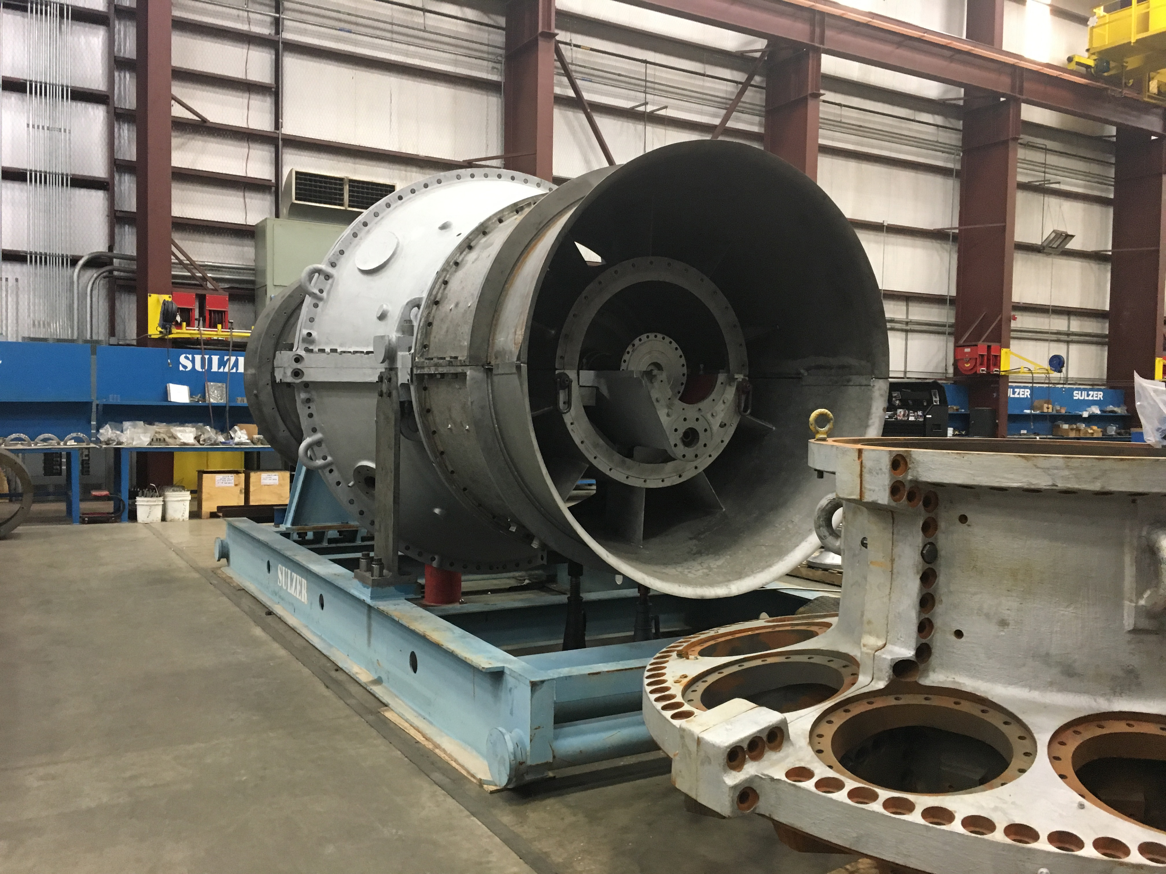 Large industrial gas turbines require spacious and well-equipped service centers