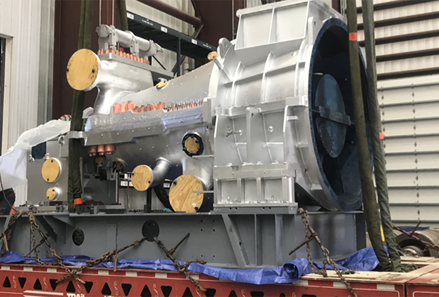 The fully refurbished steam turbine ready to be shipped