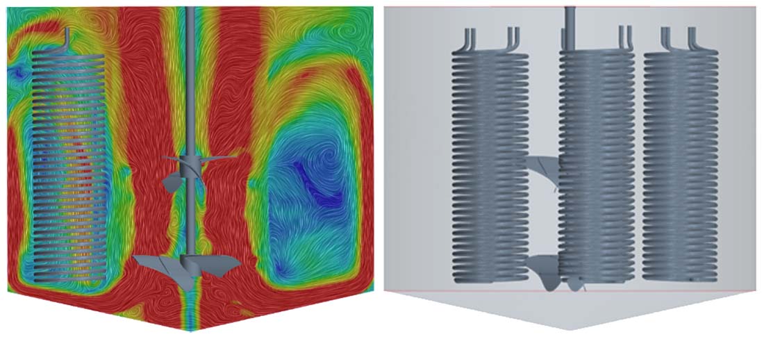 Computational fluid dynamics (CFD) studies were performed to compare the local velocity at the heating coils for 132 vs 200 kW motors. The local velocity was increased by only 4% with the higher motor power.