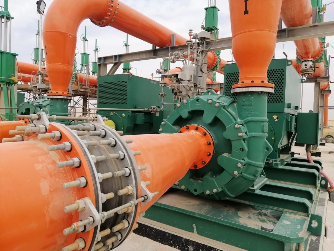 Heavy-duty slurry pump type EMW350MS at the site (2021).