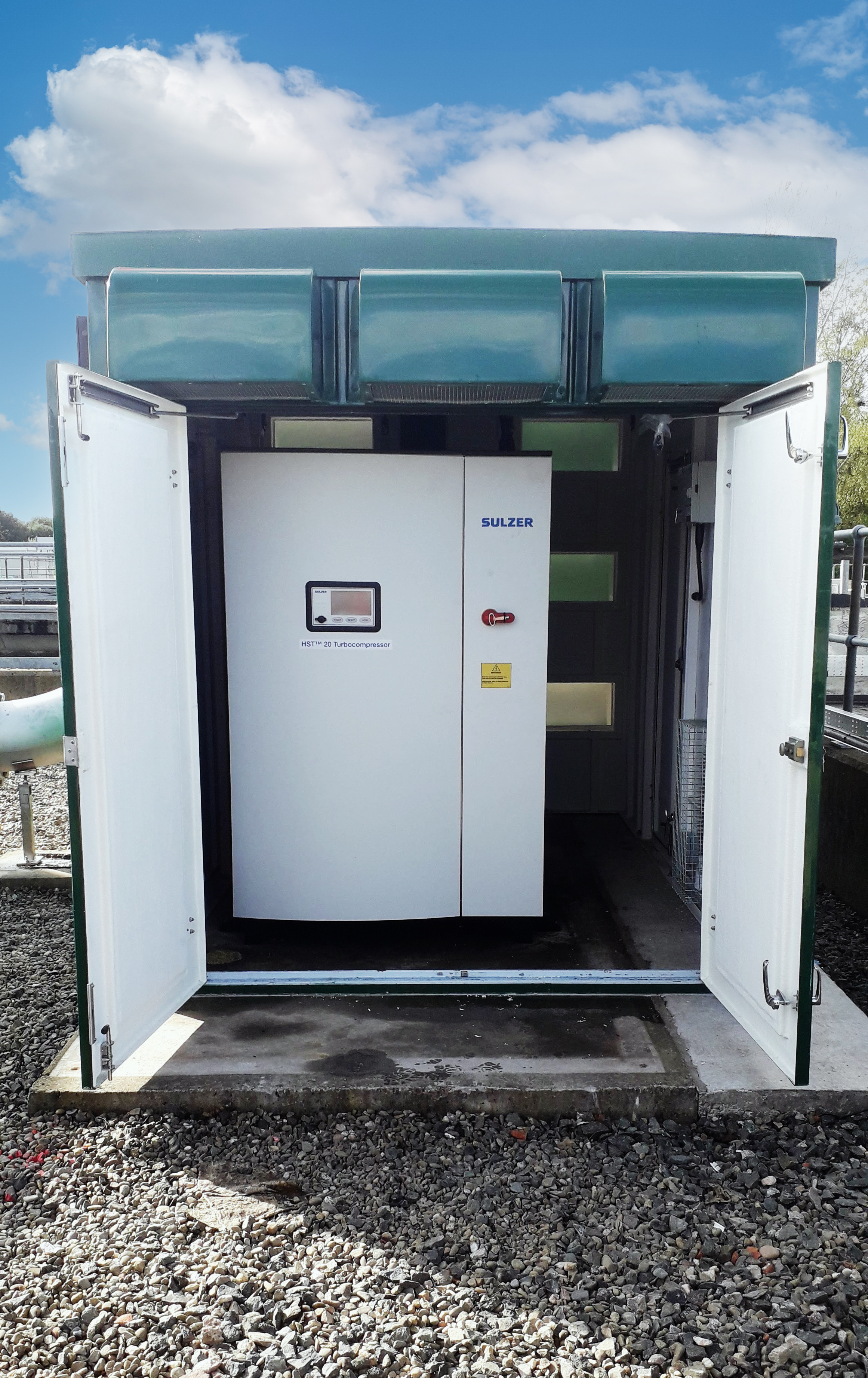 HST turbocompressors installed in bespoke GRP enclosures which offers flexibility and savings on civil works costs.