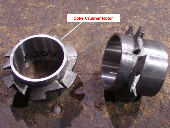 The coke crusher rotor for the large solids abrasive service
