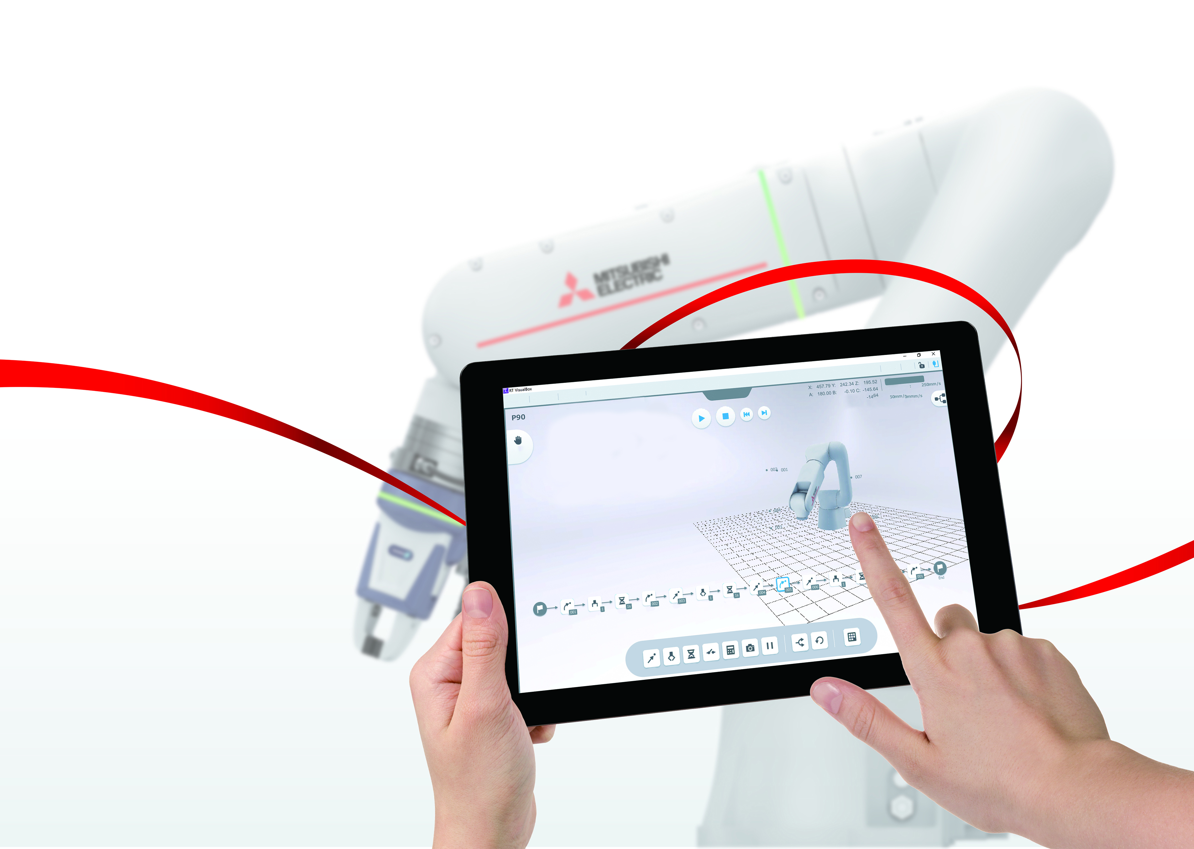 The latest update to Mitsubishi Electric’s RT Toolbox3 and iQ Works2 offers a new visual editor for programming SCADA and six-axis industrial robots. [Source: Mitsubishi Electric Europe B.V.]