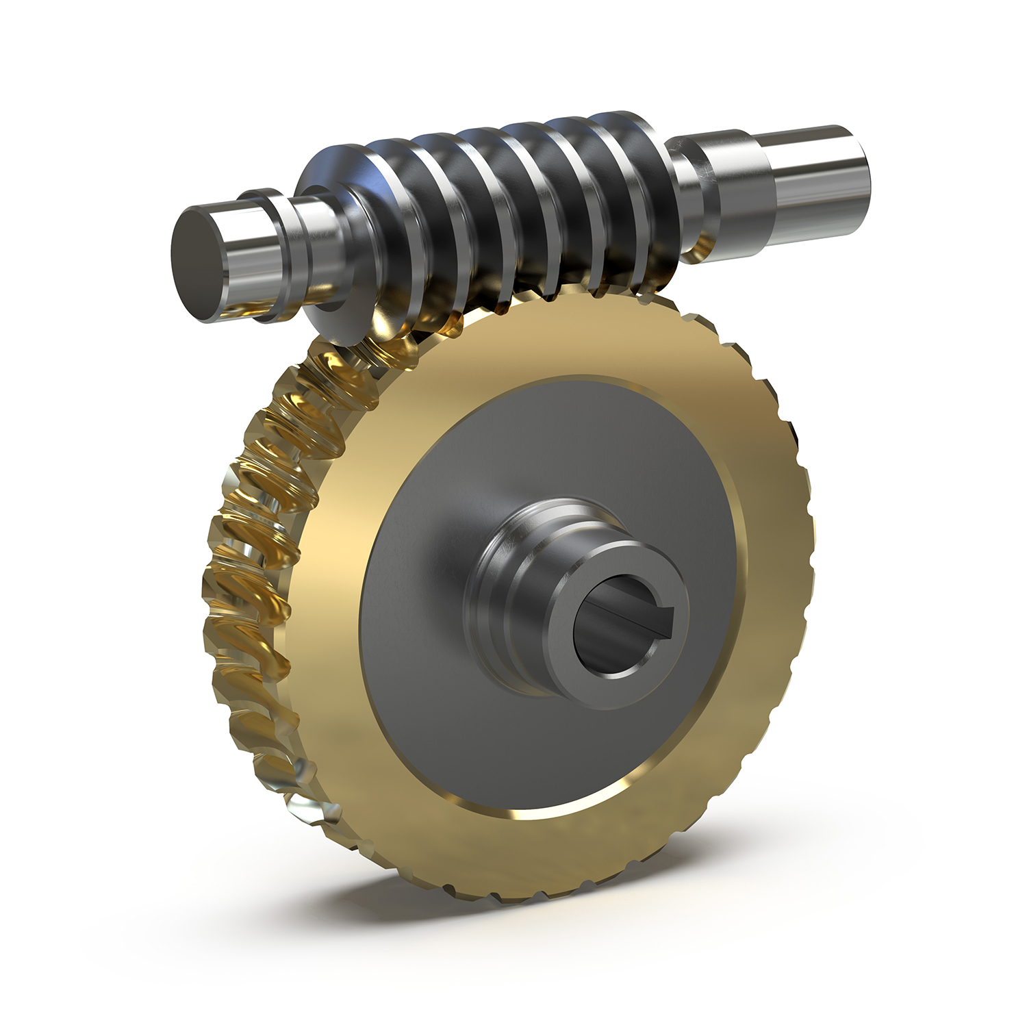 A worm gear consisting of a worm shaft (driven by the motor) and a bronze worm wheel.