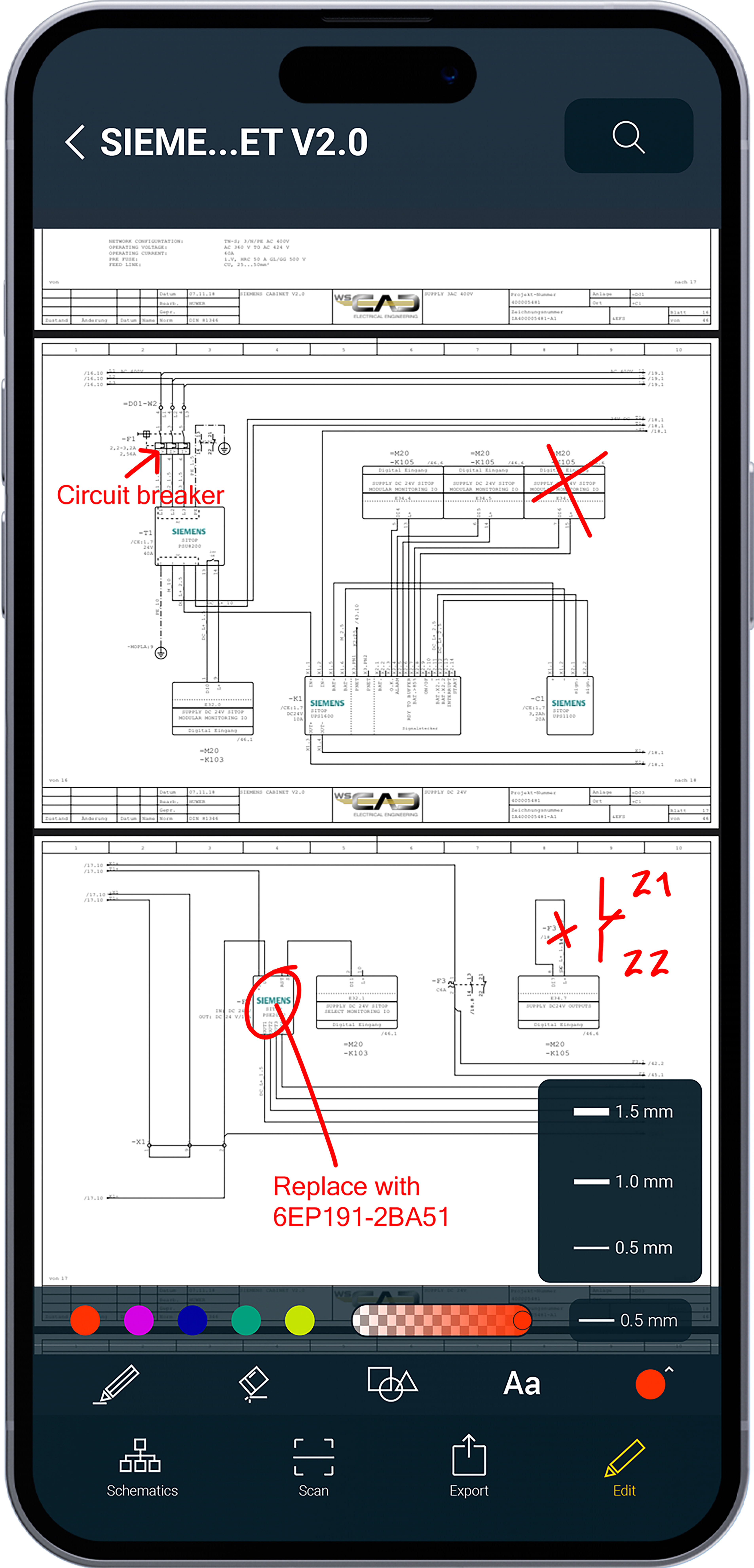 With the new Redlining feature in WSCAD's Cabinet AR App, service technicians and maintainers can document changes directly on-site within the electrical documentation - ensuring up-to-date, understandable records available to everyone at any time.