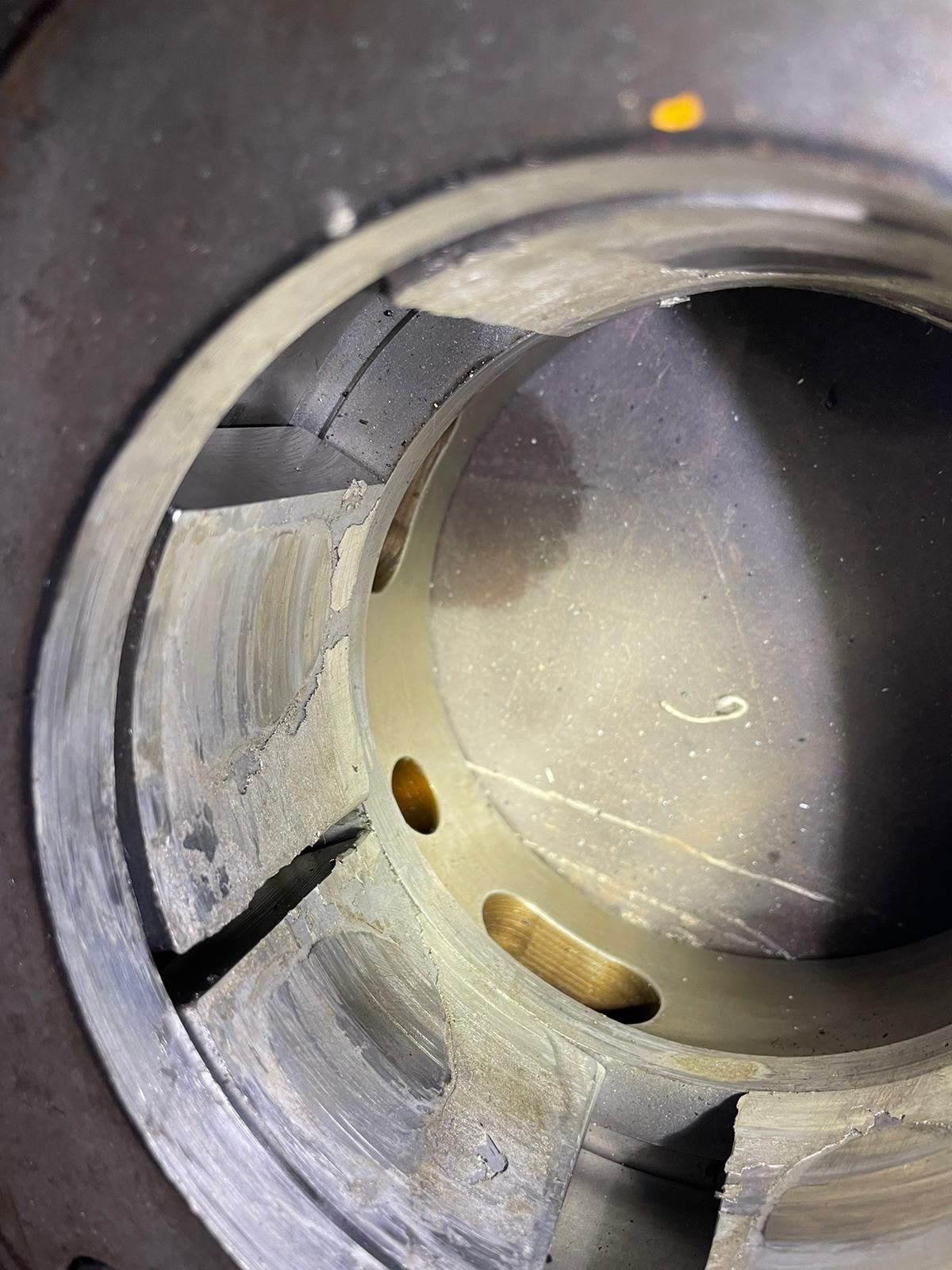 It was suspected that the rotor was incorrectly aligned during installation, which led to the impellers making contact with the casing and causing damage to the seals.