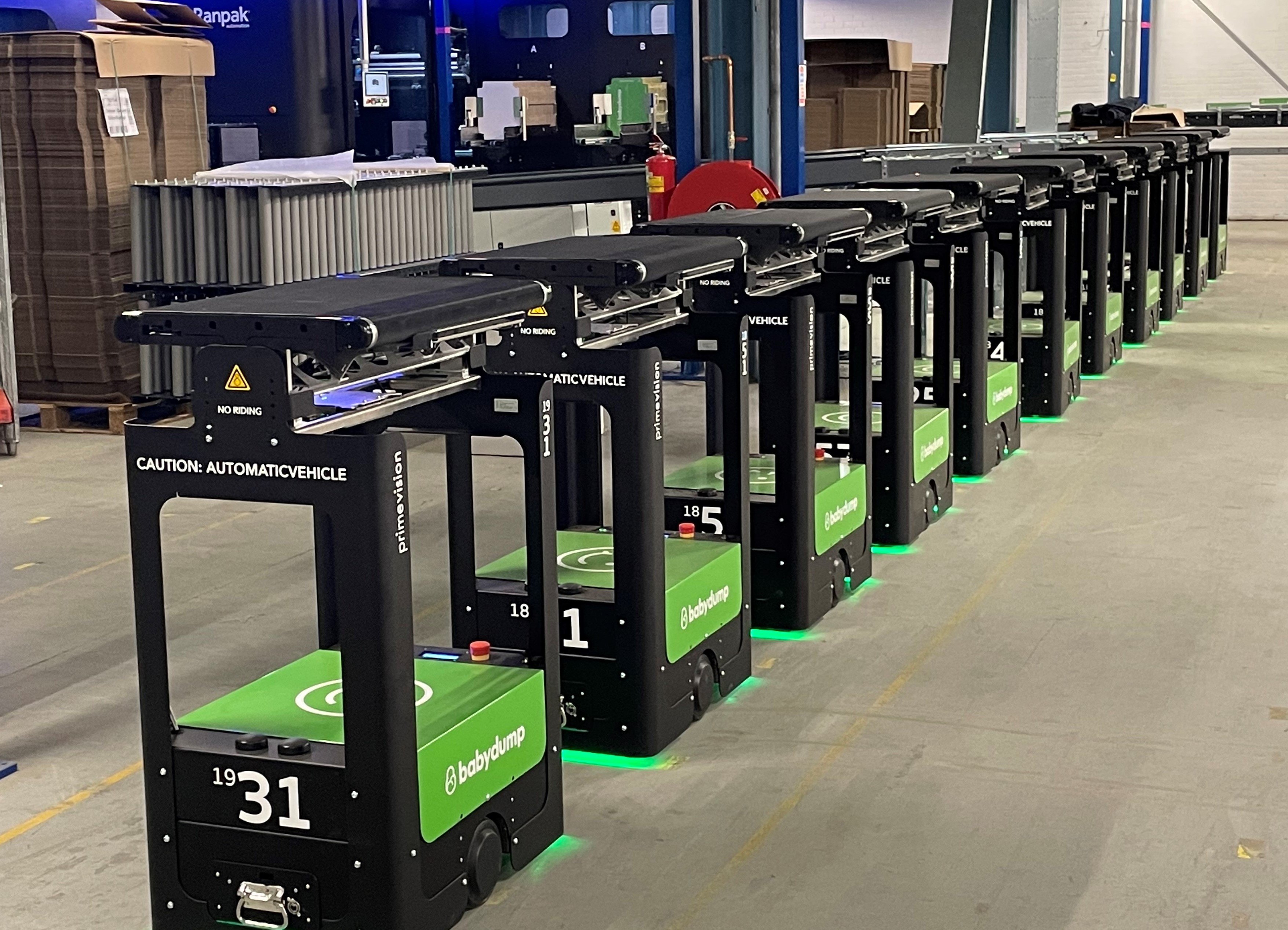 Babydump approached Prime Vision to provide a fleet of 12 robots and an additional spare to support the newly automated facility.